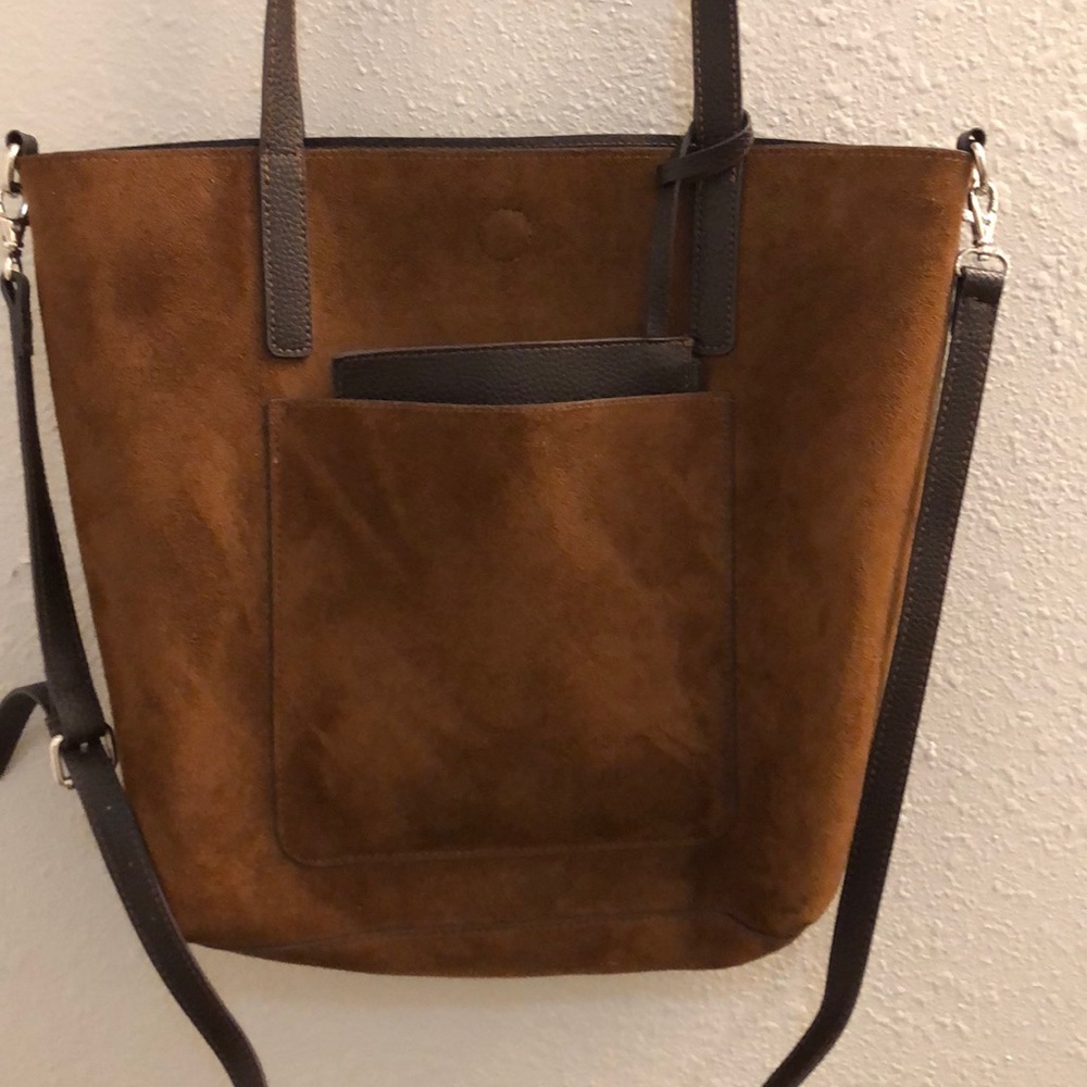 Reversible Faux Suede Leather Crossbody Tote